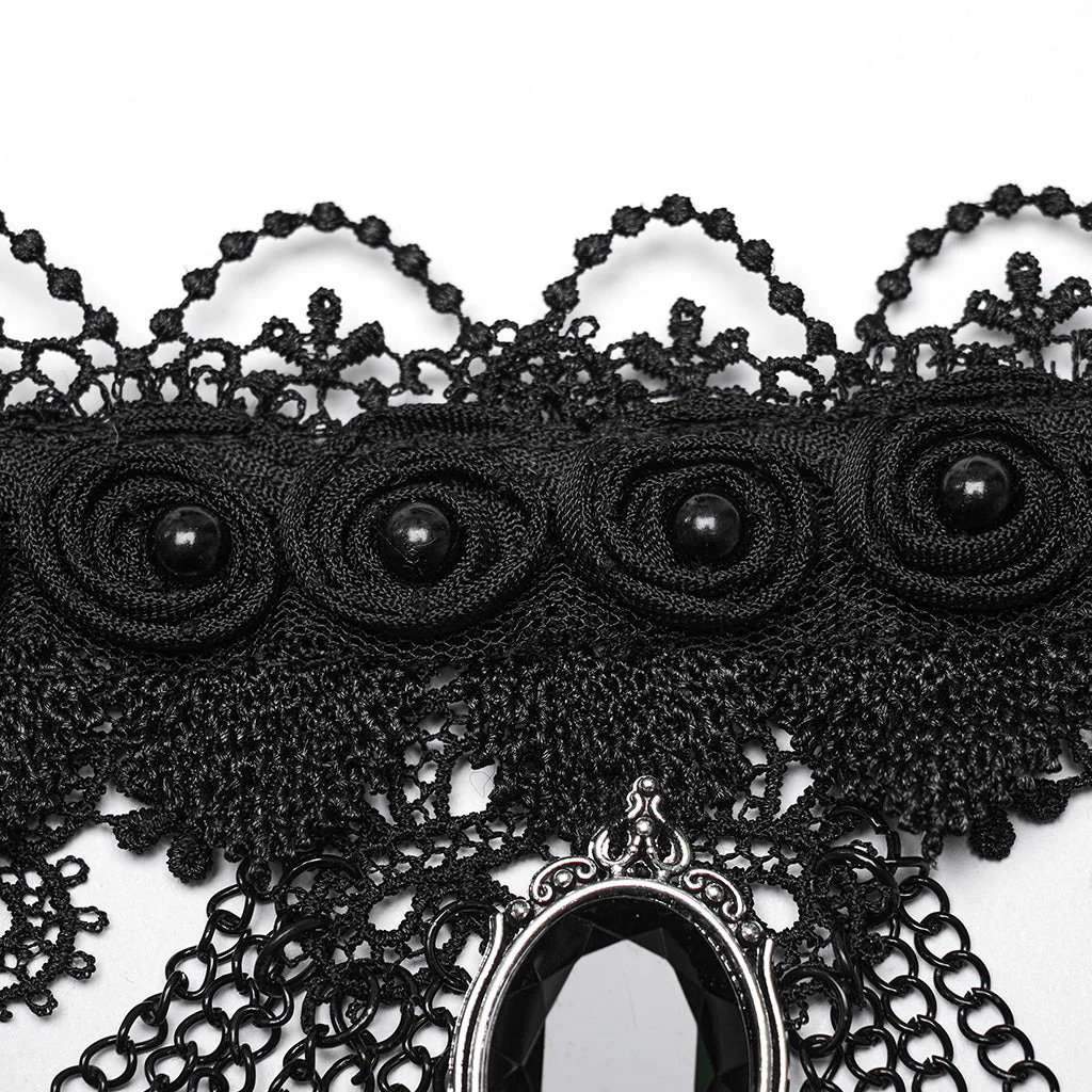 WS-668LHF Gothic Lace Choker Necklace Black Lace Chains Victorian Rose - Image 9