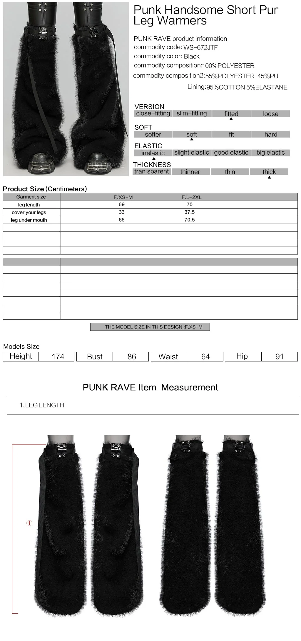WS-672JTF Faux Fur Strapped Leg Warmers Punk Accessories Deluxe - Image 3
