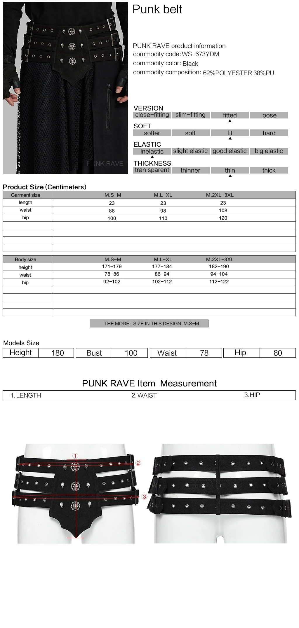 WS-673YDM Gothic Studded Multi-Strap Belt Punk Accessories - Image 11