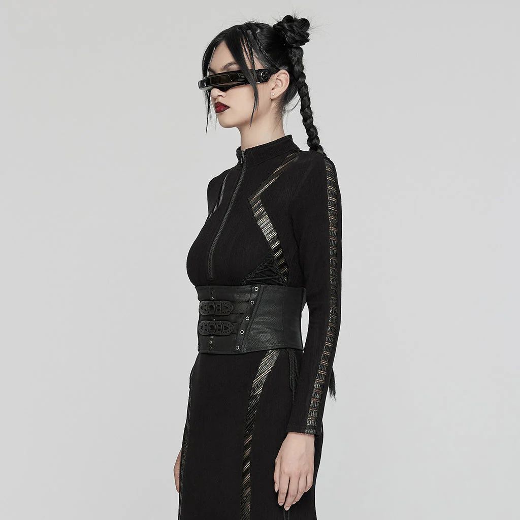WS-674YDF Edgy Cyberpunk Corset with Lace-Up and Rivet Detailing - Image 4
