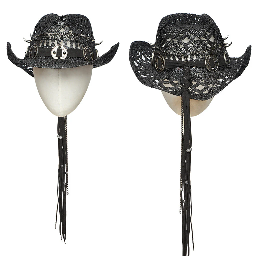 WS-675MZ Intricate Black Mesh Punk Rocker Hat - Image 19