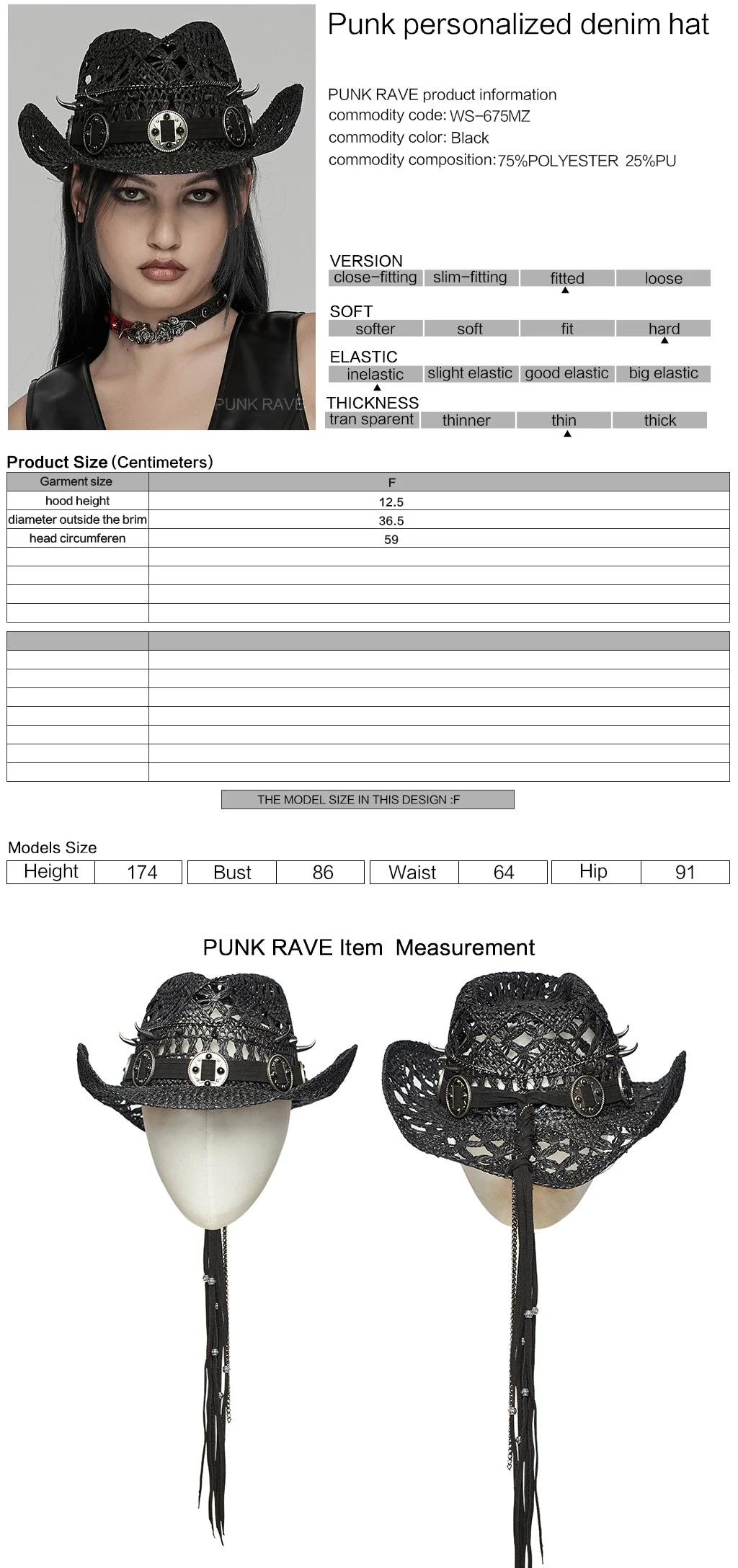 WS-675MZ Intricate Black Mesh Punk Rocker Hat - Image 2