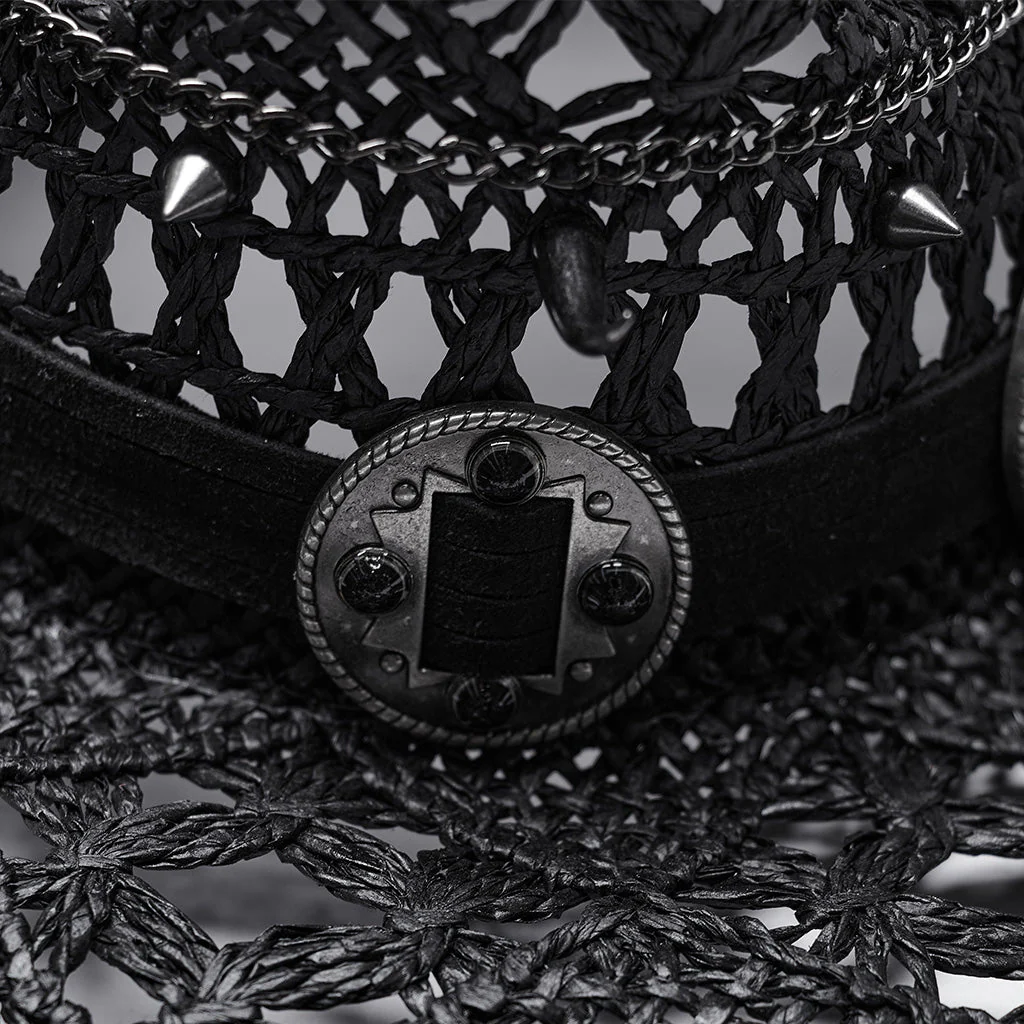 WS-675MZ Intricate Black Mesh Punk Rocker Hat - Image 25