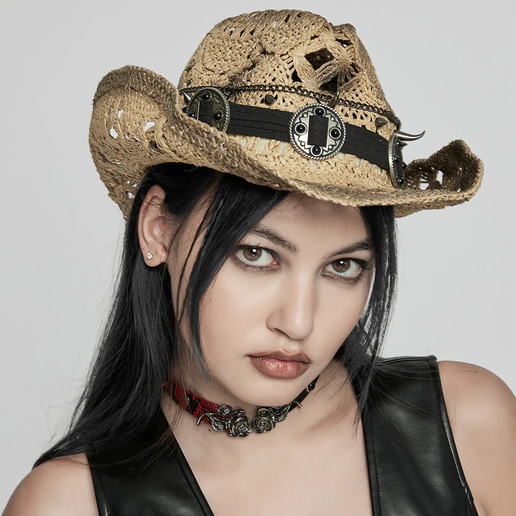 WS-675MZ Intricate Black Mesh Punk Rocker Hat - Image 27