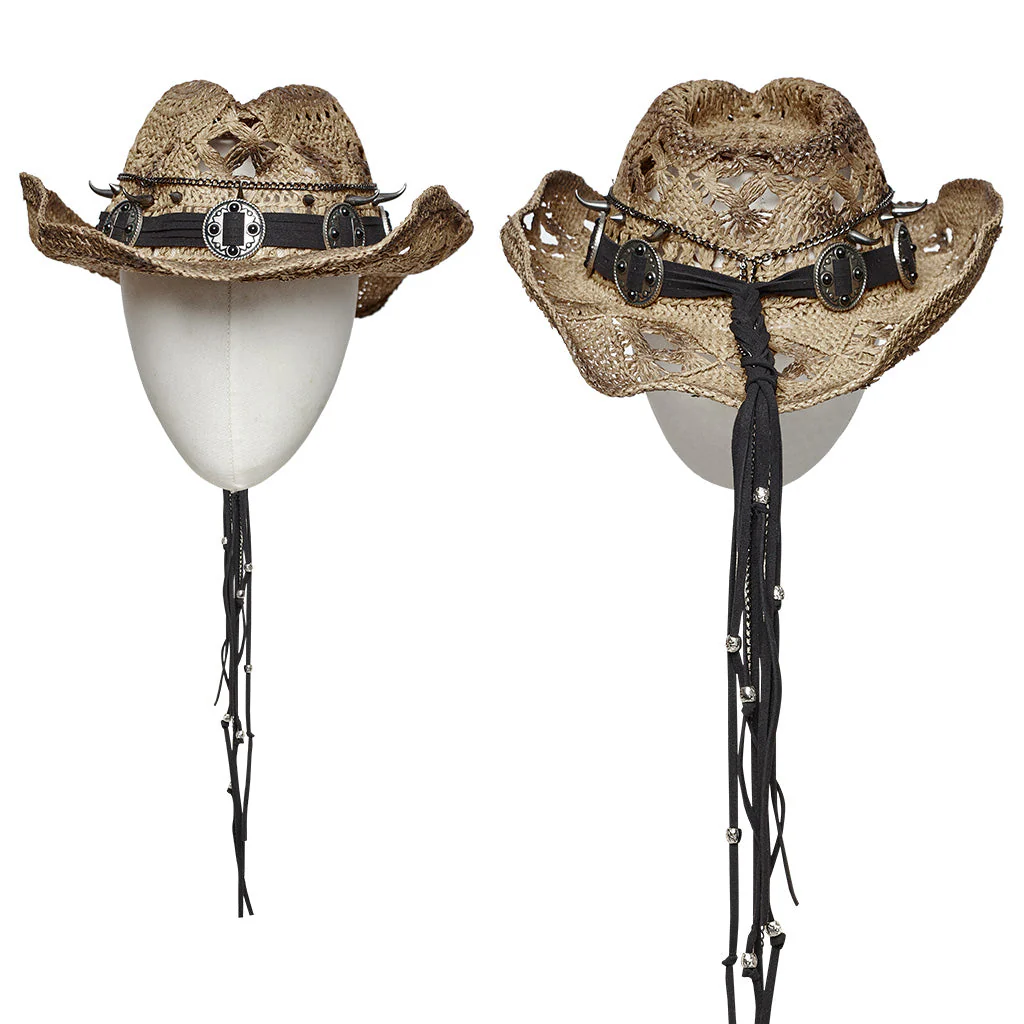 WS-675MZ Intricate Black Mesh Punk Rocker Hat - Image 29