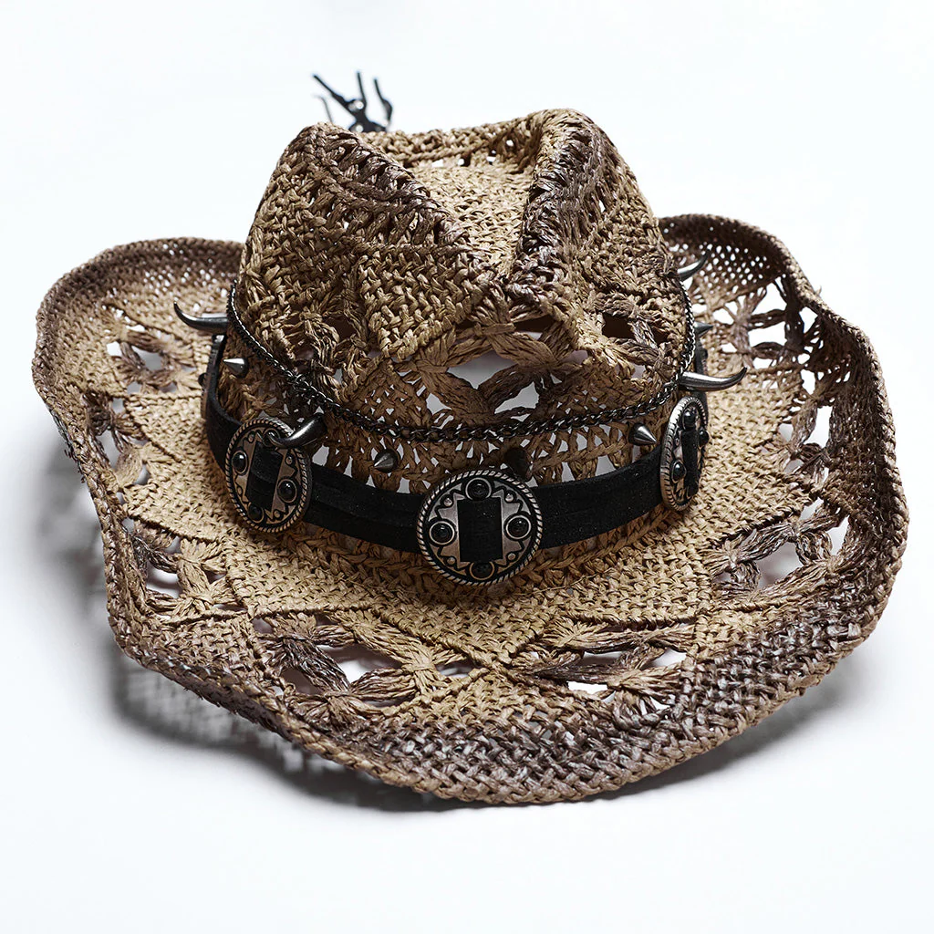WS-675MZ Intricate Black Mesh Punk Rocker Hat - Image 34