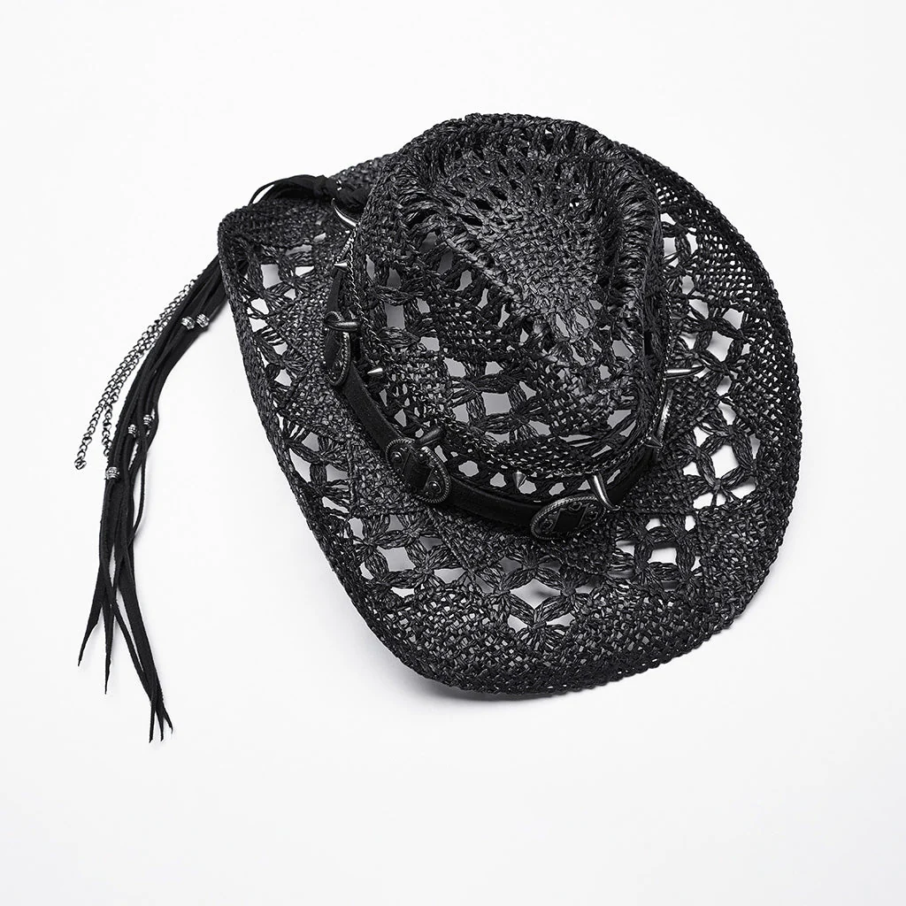 WS-675MZ Intricate Black Mesh Punk Rocker Hat - Image 38