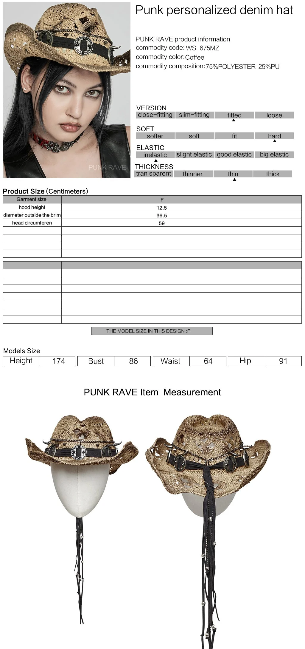 WS-675MZ Intricate Black Mesh Punk Rocker Hat - Image 46