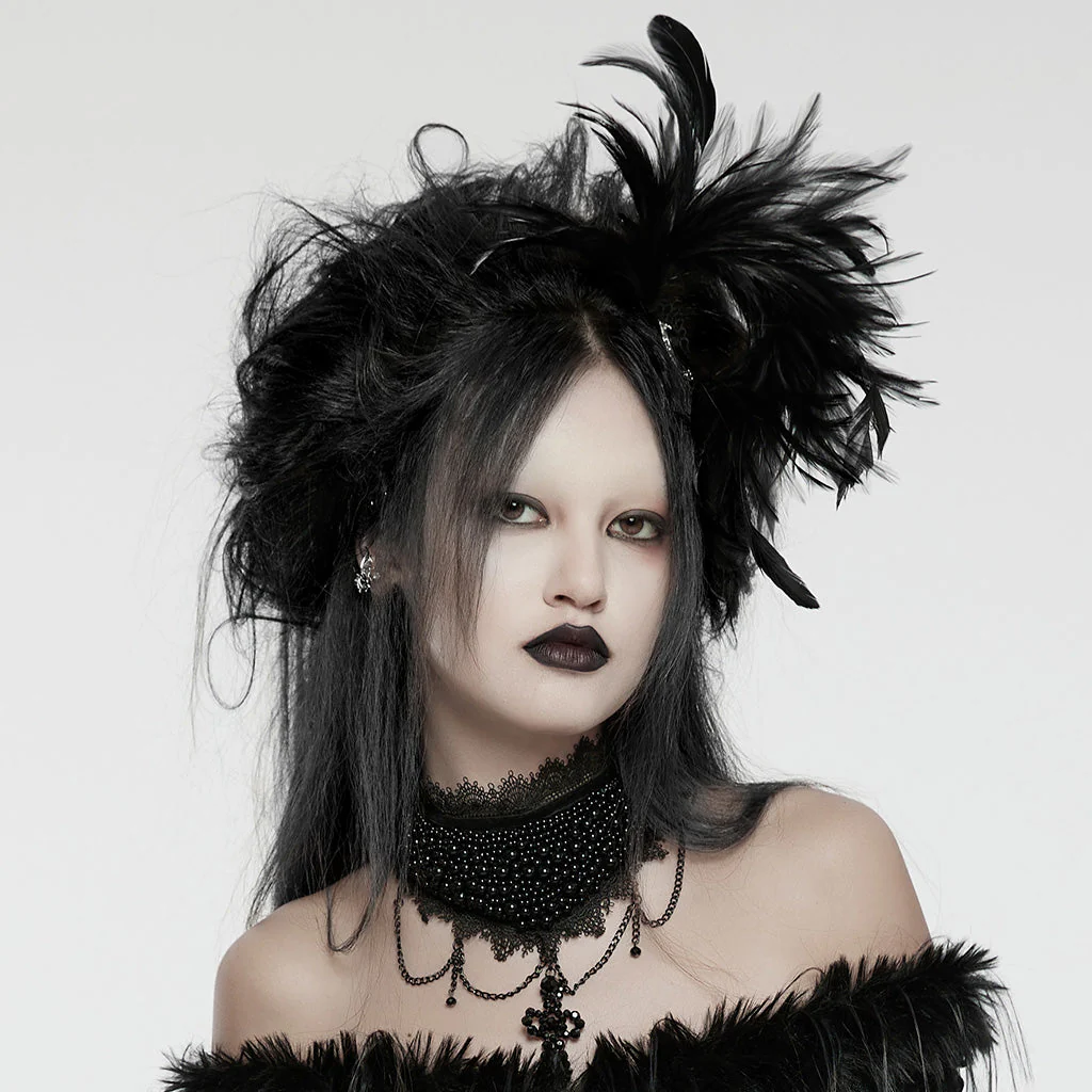 WS-683LHF Gothic Feather Fascinator Headpiece with Mystic Eye Gemstone - Image 4