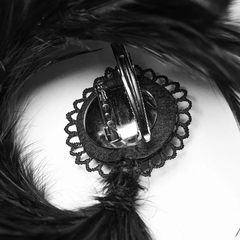 WS-683LHF Gothic Feather Fascinator Headpiece with Mystic Eye Gemstone - Image 8
