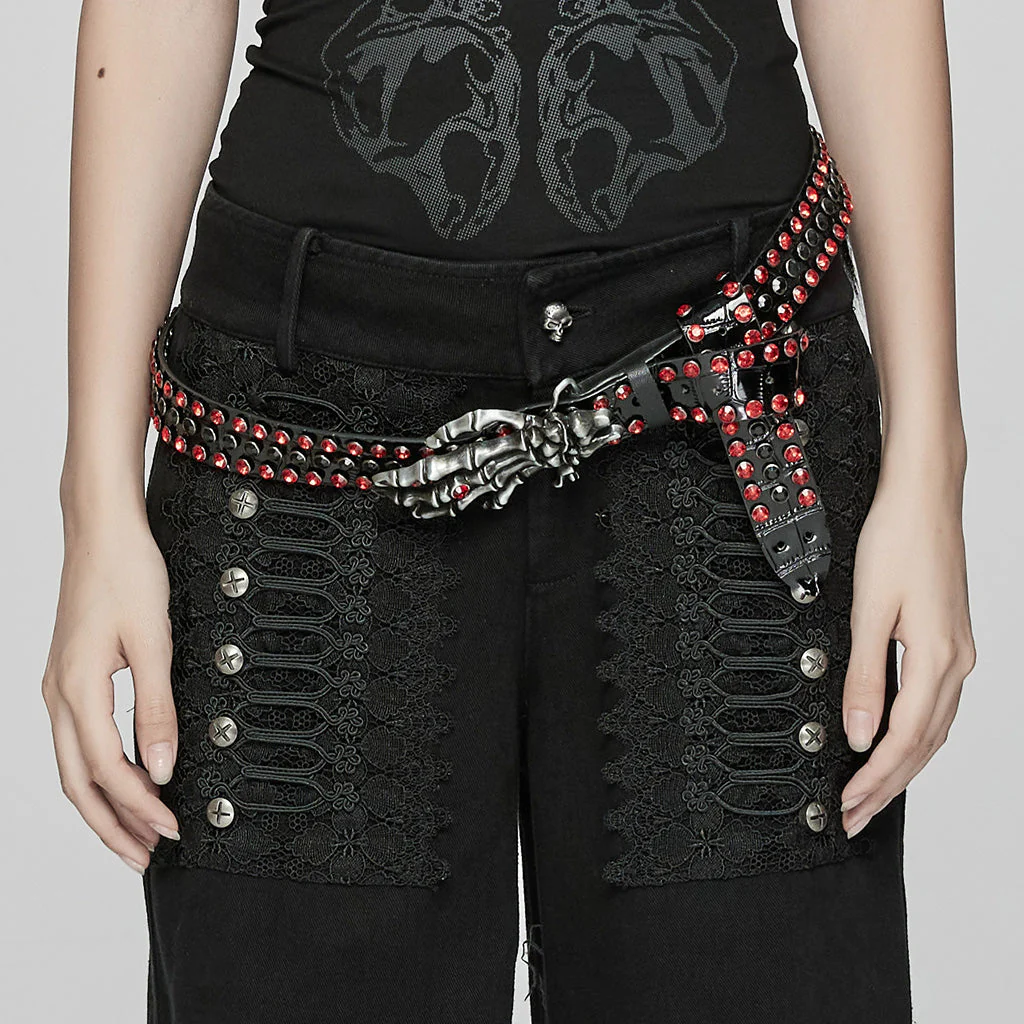WS-684YD Gothic Ghost Claw Belt Red Rhinestone Punk Accessories - Image 21