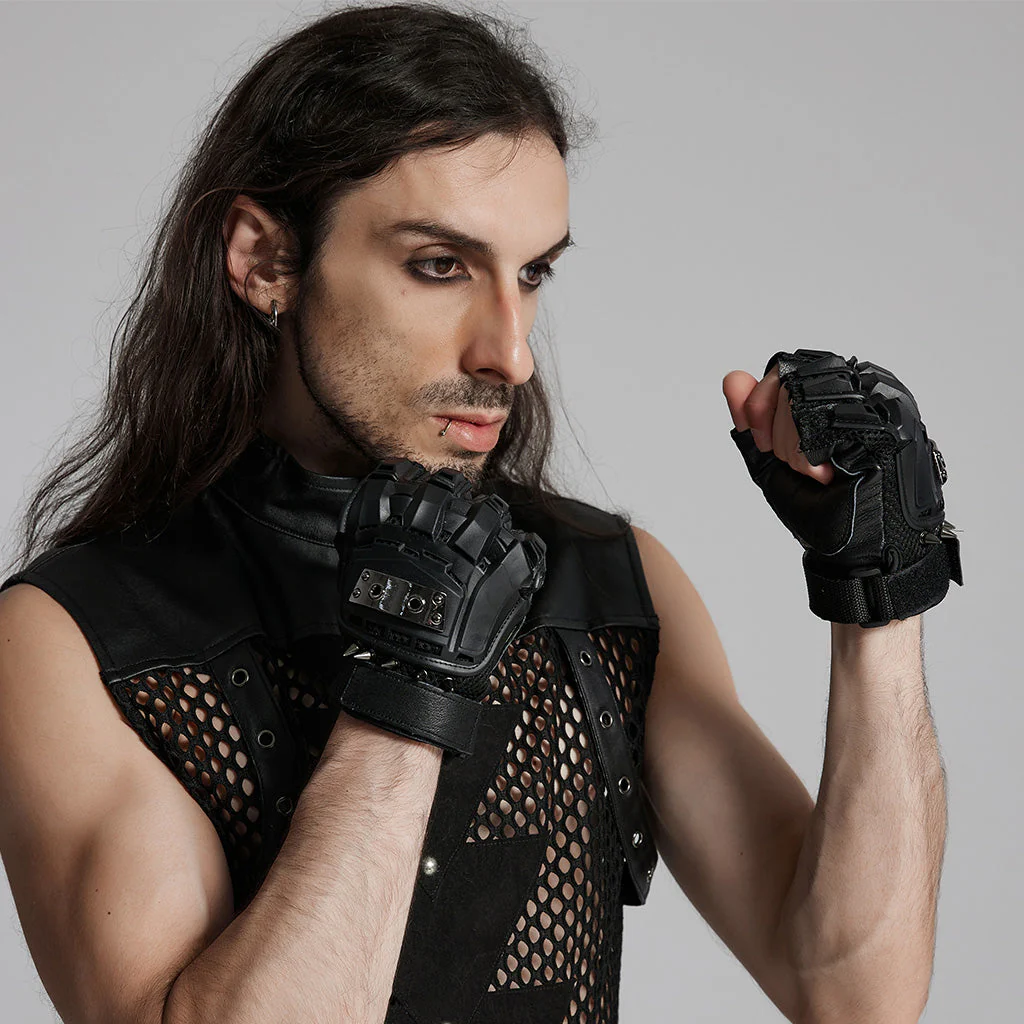 WS-698SSM Rivet Studded Cyberpunk Tactical Fingerless Gloves - Image 3