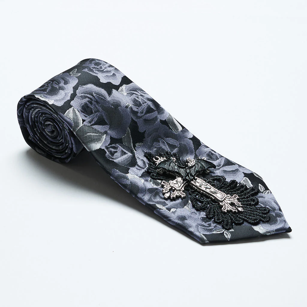 WS-699LHM Gothic Rose Floral Tie Elegant Dark Fashion Accessory - Image 2