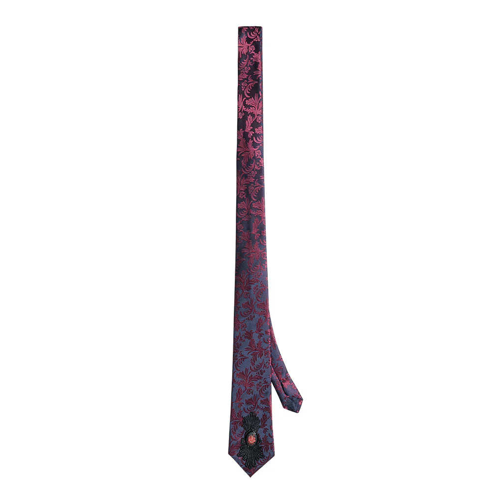 WS-700LHM Gothic Floral Tie Elegant Dark Blue Red Accessories - Image 7