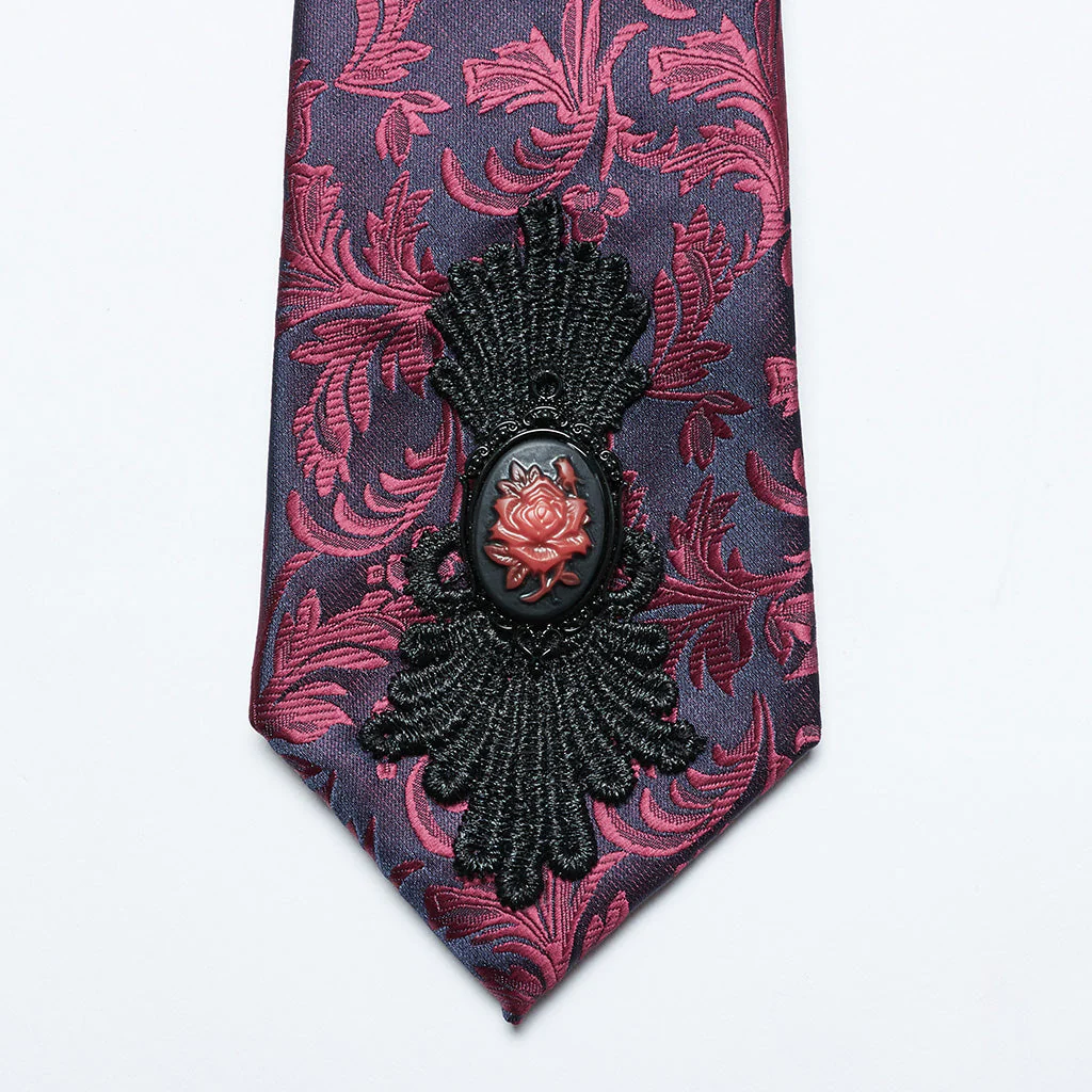 WS-700LHM Gothic Floral Tie Elegant Dark Blue Red Accessories - Image 8
