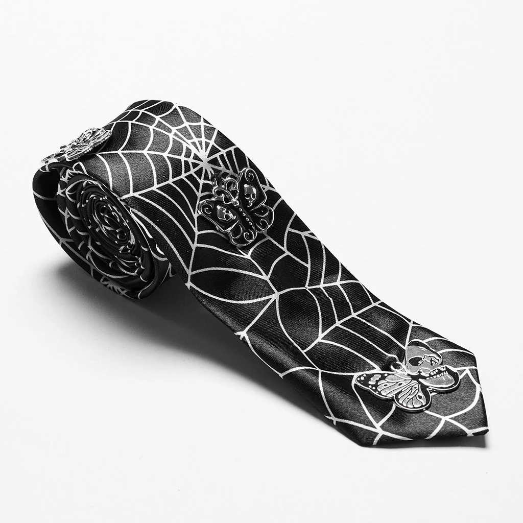 WS-701LHF Gothic Spider Web Punk Tie Accessory Black Polyester Design