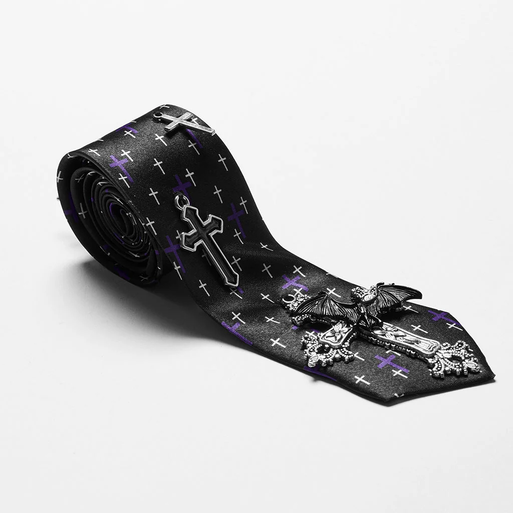WS-702LHF Violet Cross Print Punk Neck Tie Accessory - Image 10