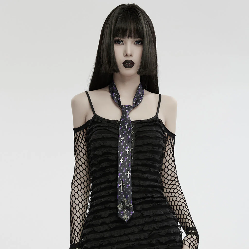 WS-702LHF Violet Cross Print Punk Neck Tie Accessory - Image 12