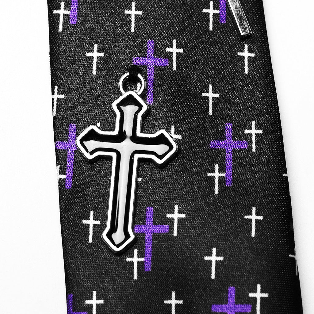WS-702LHF Violet Cross Print Punk Neck Tie Accessory - Image 17