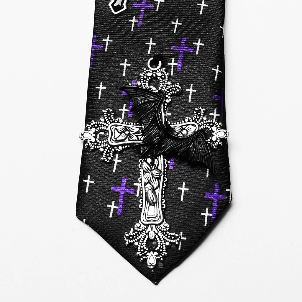 WS-702LHF Violet Cross Print Punk Neck Tie Accessory - Image 18