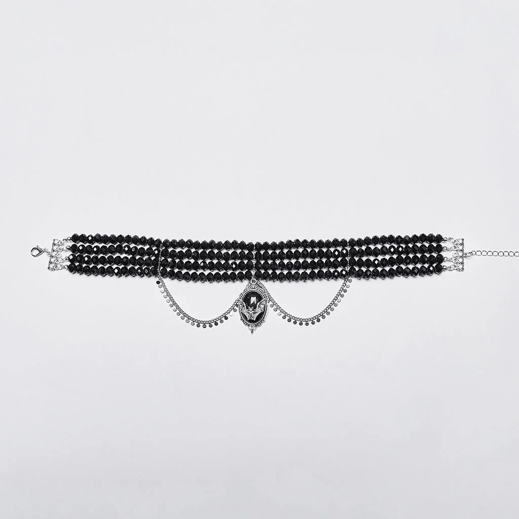 WS-710LHF Gothic Black Beaded Choker with Bat Pendant Punk Accessories - Image 6