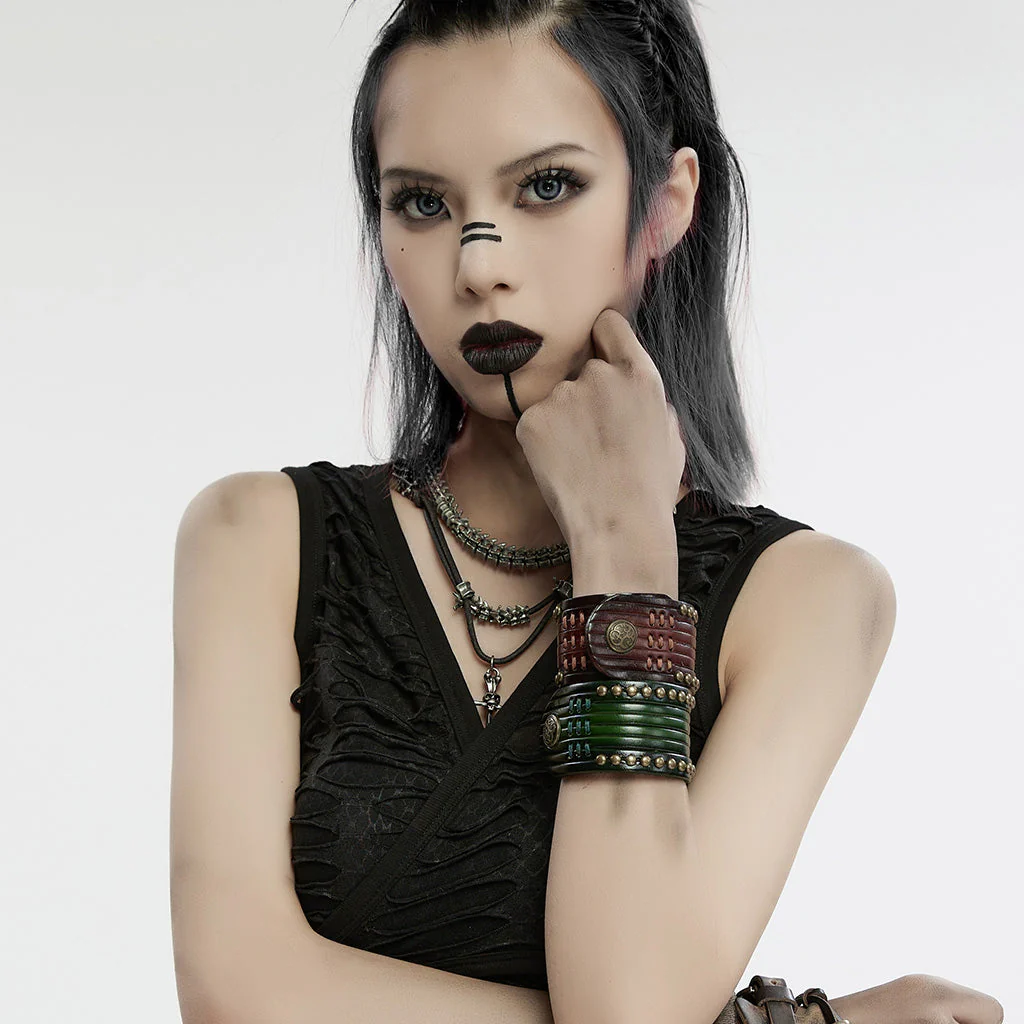 WS-712SSF Rustic Leather Rivet Cuff Punk Accessories Bold Design - Image 3