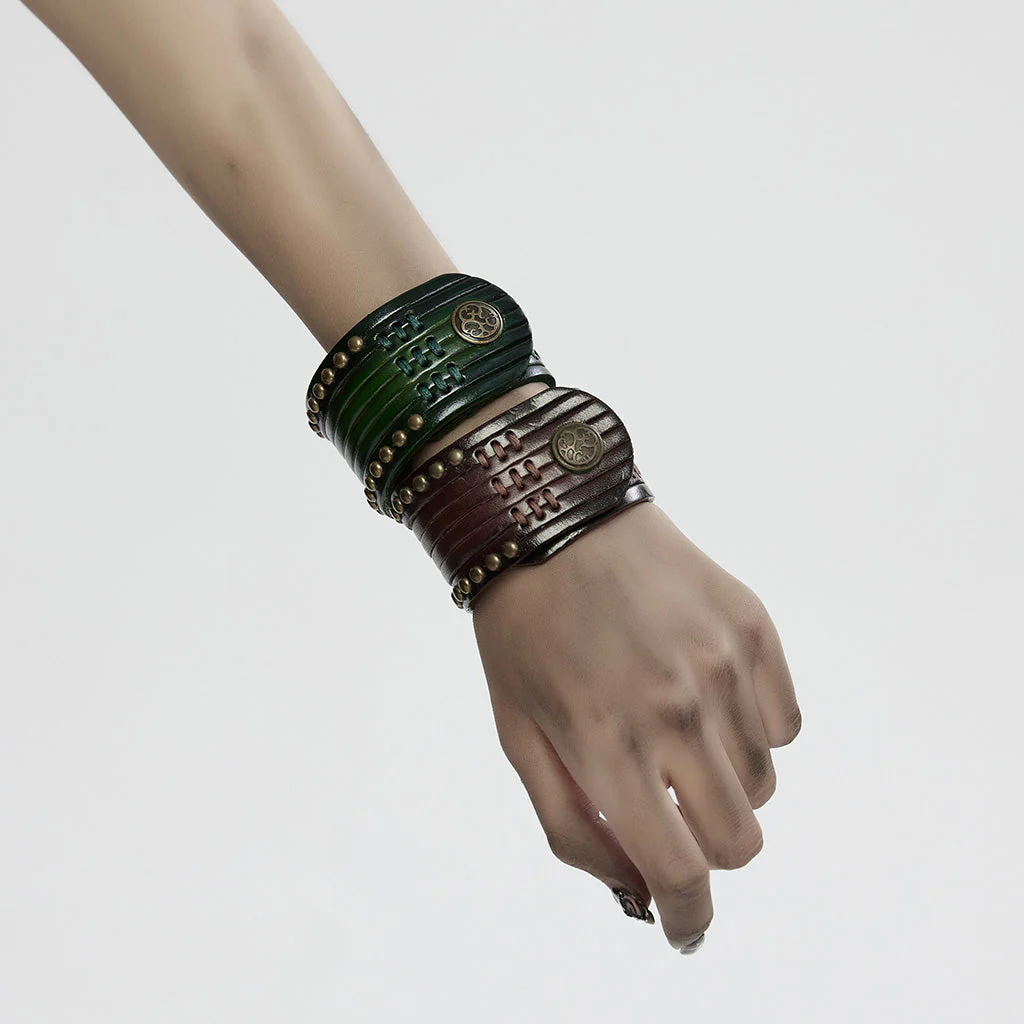 WS-712SSF Rustic Leather Rivet Cuff Punk Accessories Bold Design - Image 5