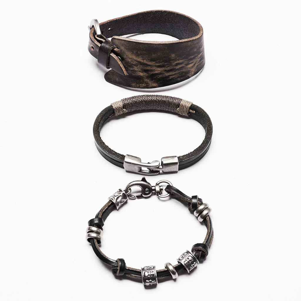 WS-714SSF Edgy Leather Layered Punk Bracelet Set with Metal Accents - Image 15