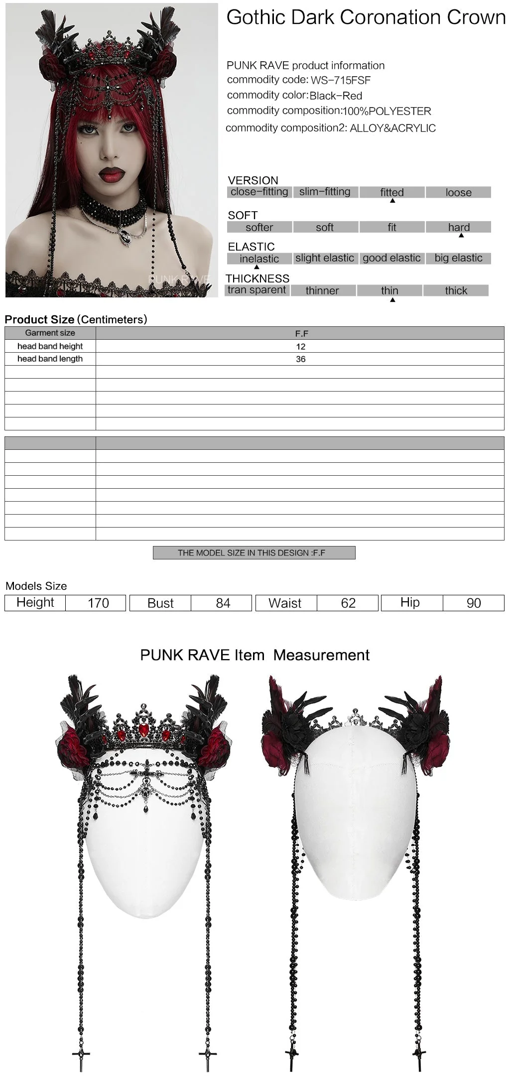WS-715FSF Gothic Regal Rose Crown with Black Beaded Chains - Image 22