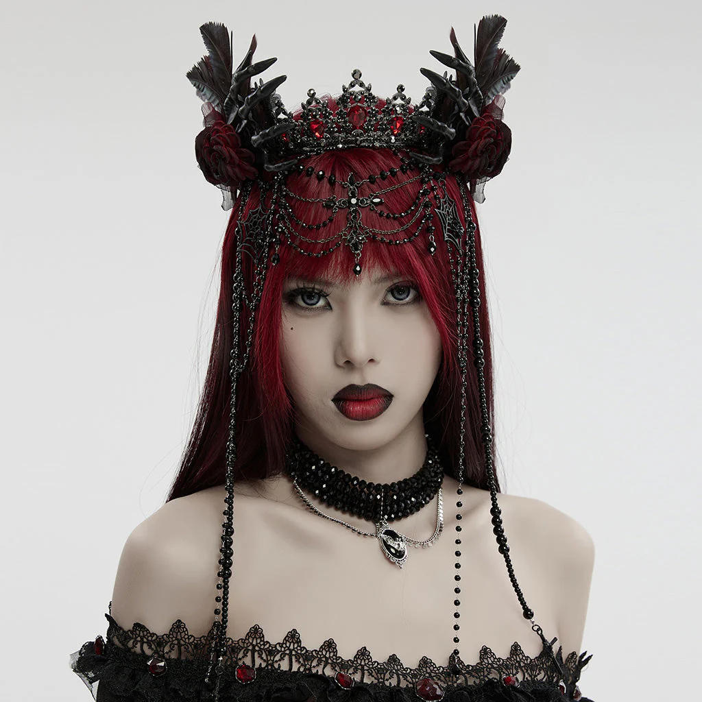 WS-715FSF Gothic Regal Rose Crown with Black Beaded Chains - Image 3