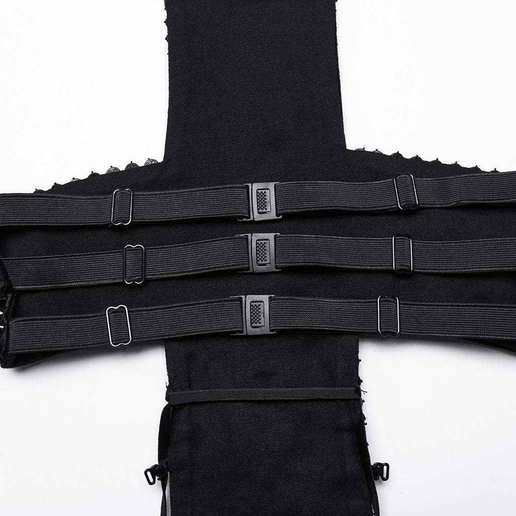 WS-716OTF Edgy Gothic Halter Vest with Cross Studded Design - Image 10