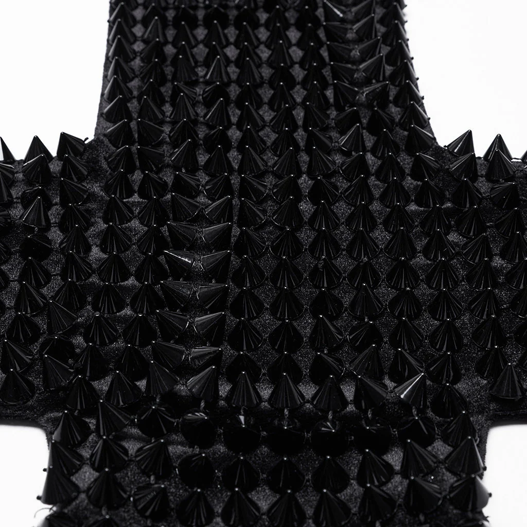 WS-716OTF Edgy Gothic Halter Vest with Cross Studded Design - Image 17