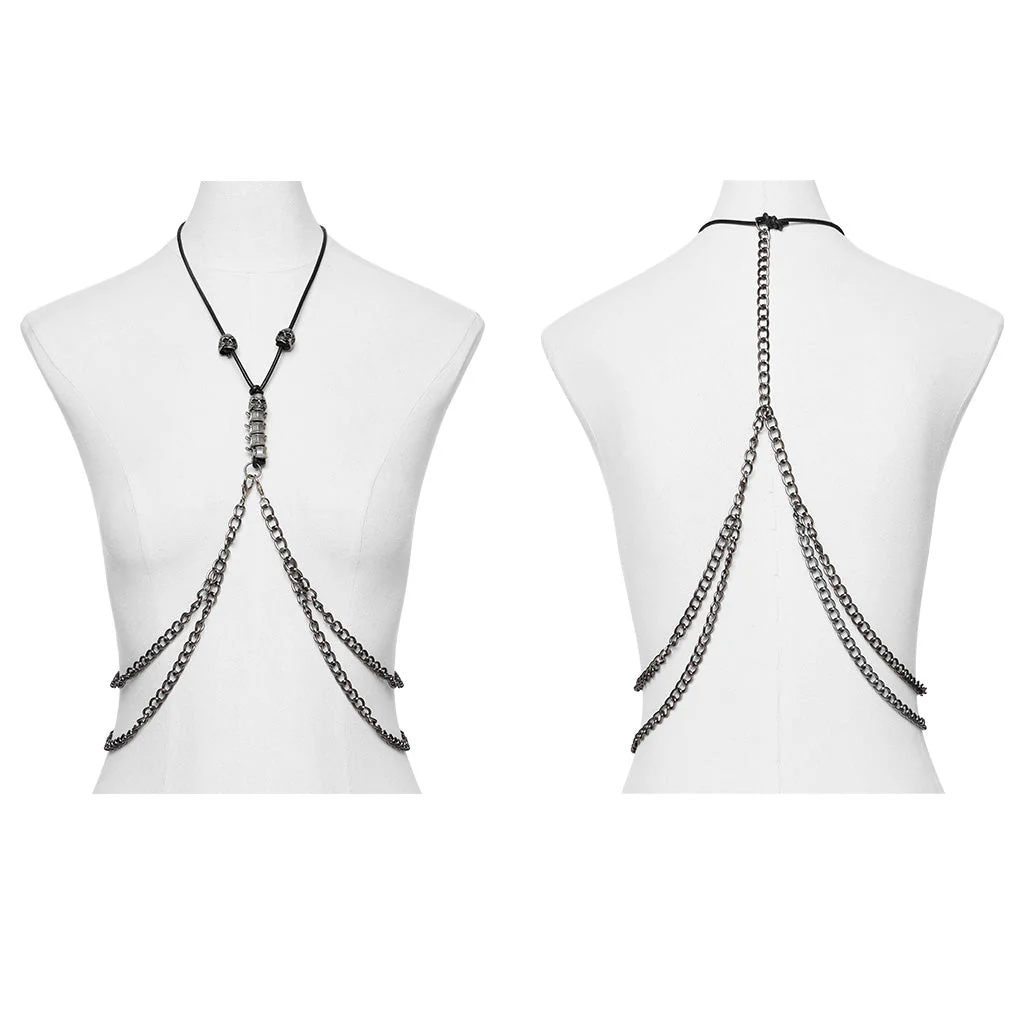 WS-717LHF Gothic Layered Chain Halter Punk Body Harness Necklace