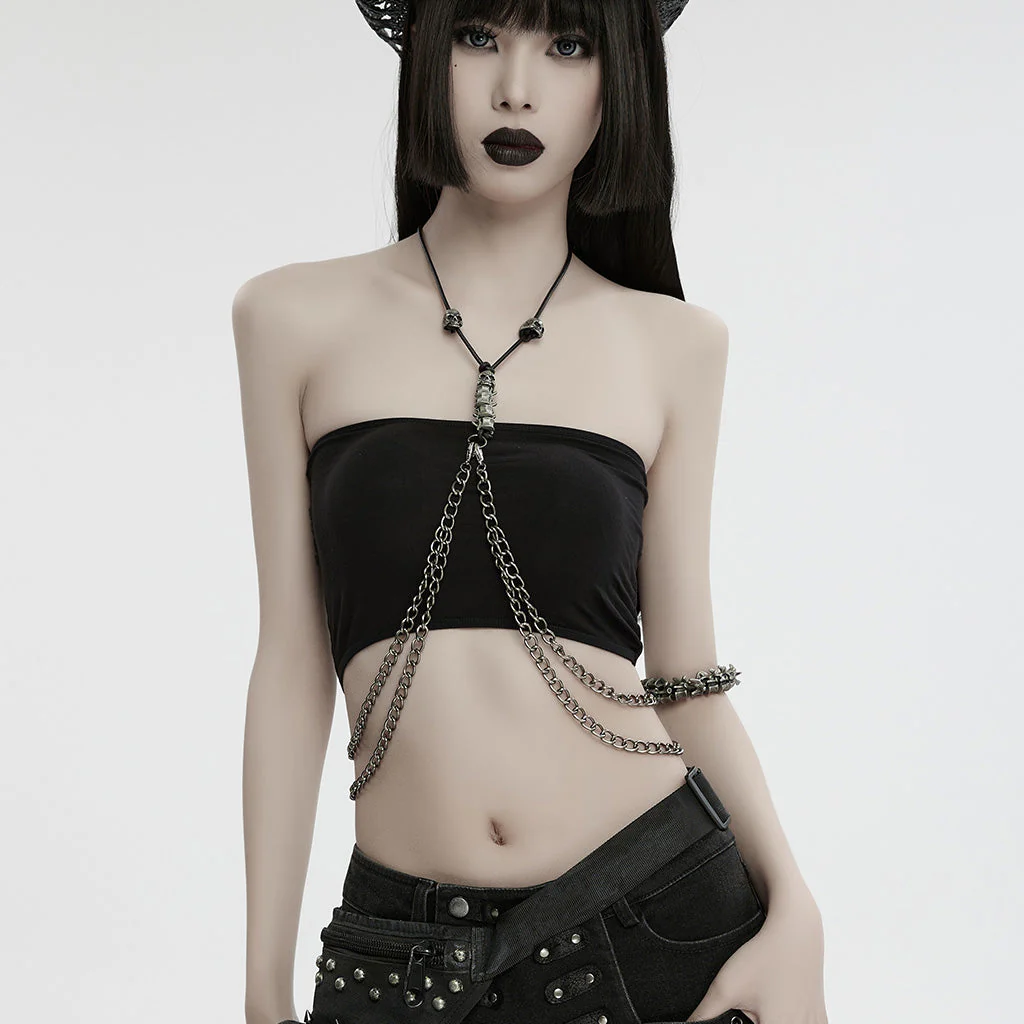 WS-717LHF Gothic Layered Chain Halter Punk Body Harness Necklace - Image 5