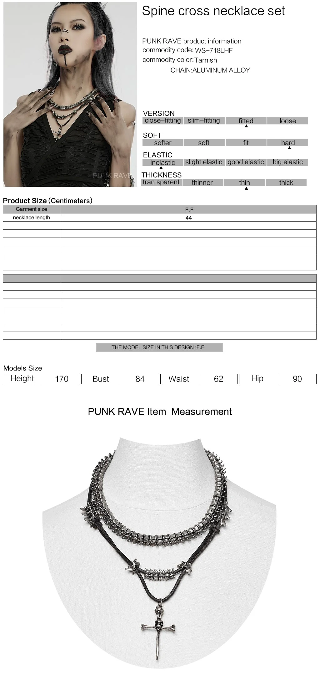 WS-718LHF Edgy Punk Spine Cross Layered Necklace Set - Image 11