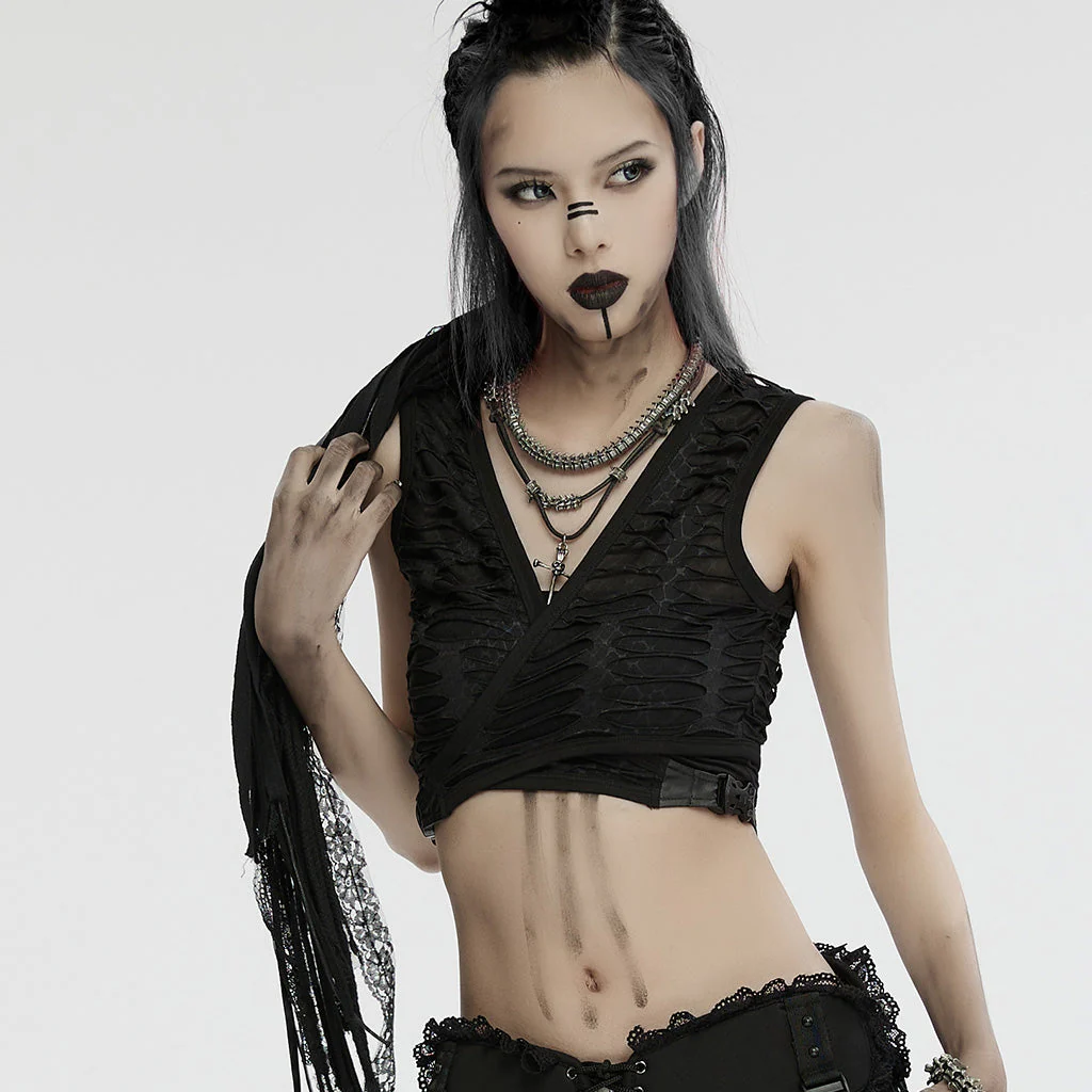 WS-718LHF Edgy Punk Spine Cross Layered Necklace Set - Image 12