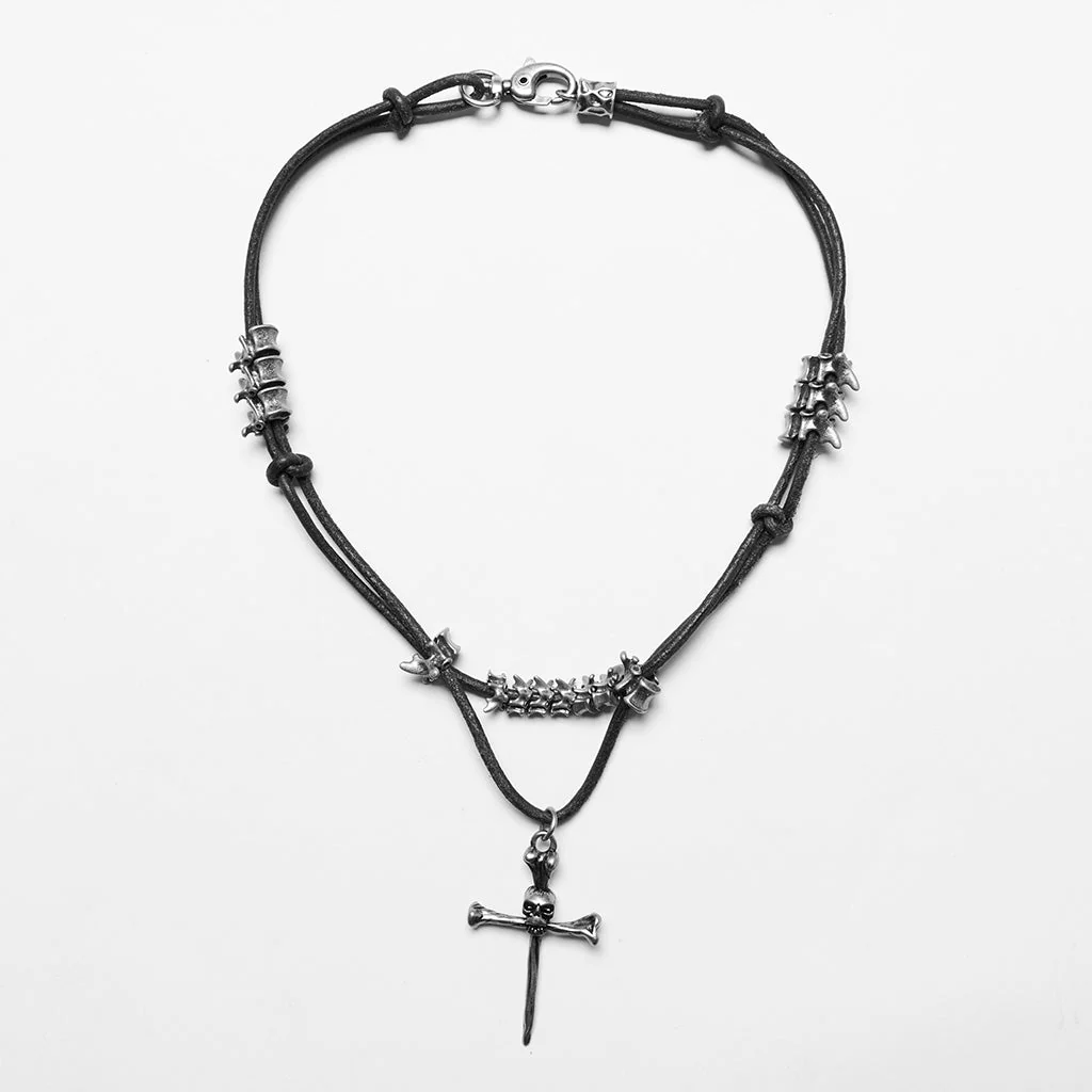 WS-718LHF Edgy Punk Spine Cross Layered Necklace Set - Image 16