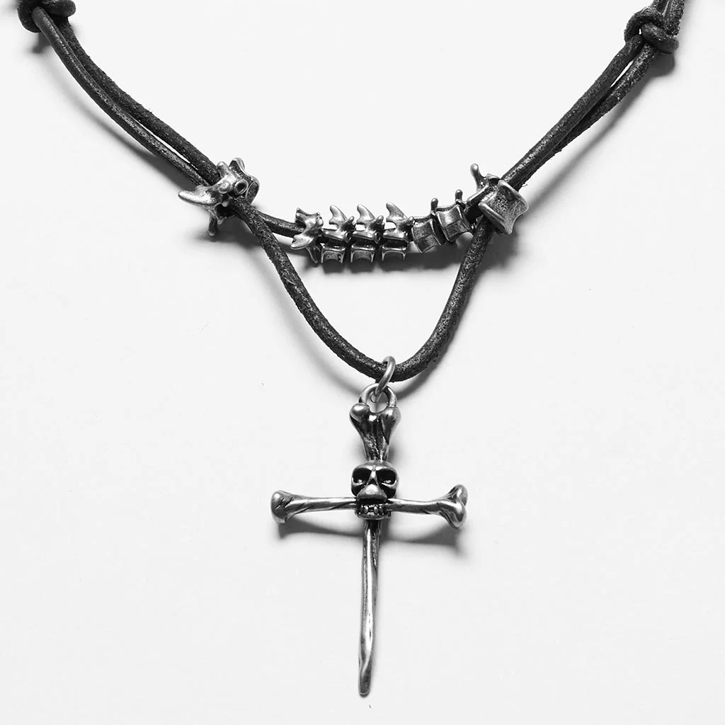 WS-718LHF Edgy Punk Spine Cross Layered Necklace Set - Image 17