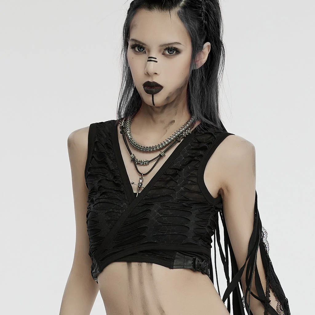 WS-718LHF Edgy Punk Spine Cross Layered Necklace Set - Image 4
