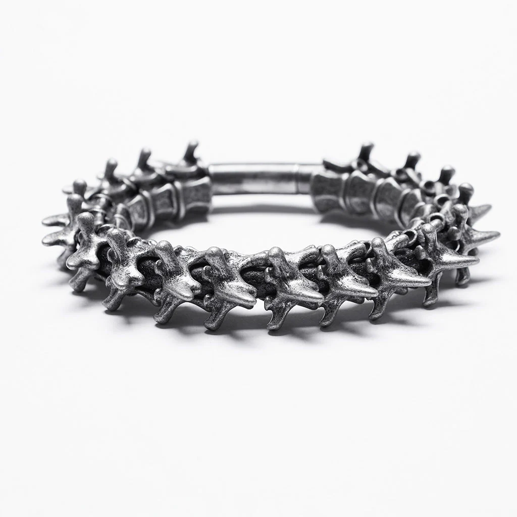 WS-721SS Skeleton Spine Bracelet Edgy Tarnished Metal Punk Accessories - Image 6