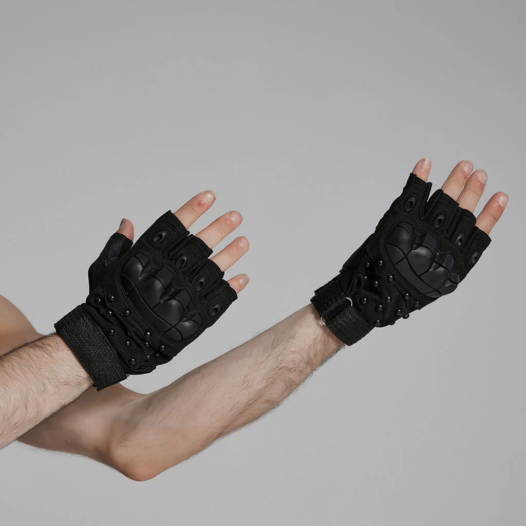 WS-722SSM Tactical Studded Punk Gloves with Reinforced Knuckle Armor