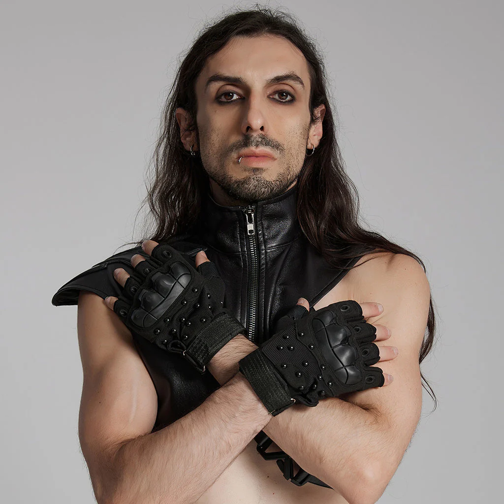 WS-722SSM Tactical Studded Punk Gloves with Reinforced Knuckle Armor - Image 3