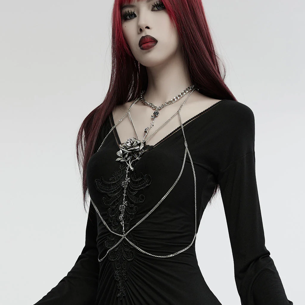 WS-725LHF Gothic Rose Chain Harness Necklace Elegant Body Accessories - Image 13