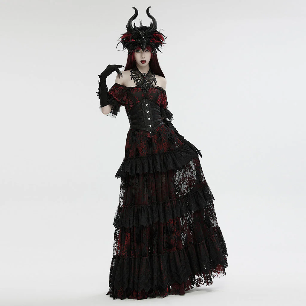 WS-729FSF Gothic Horned Feather Headpiece with Red and black Beads - Image 5