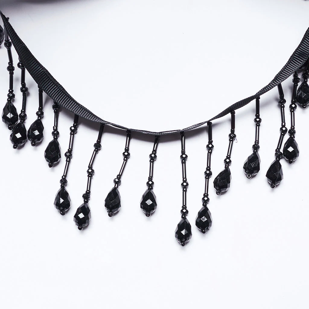 WS-729FSF Gothic Horned Feather Headpiece with Red and black Beads - Image 9