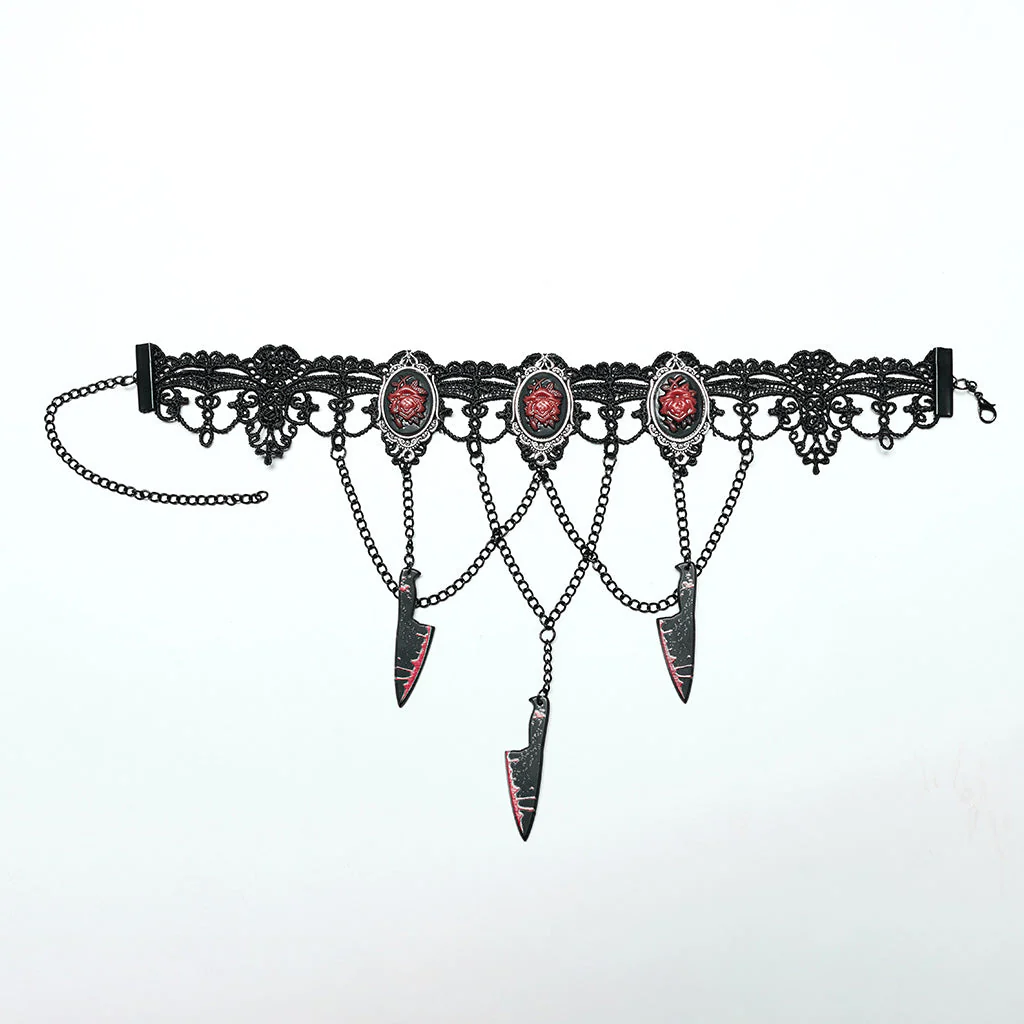 WS-733LHF Gothic Red Rose Blade Choker Gothic Accessories Necklace - Image 6
