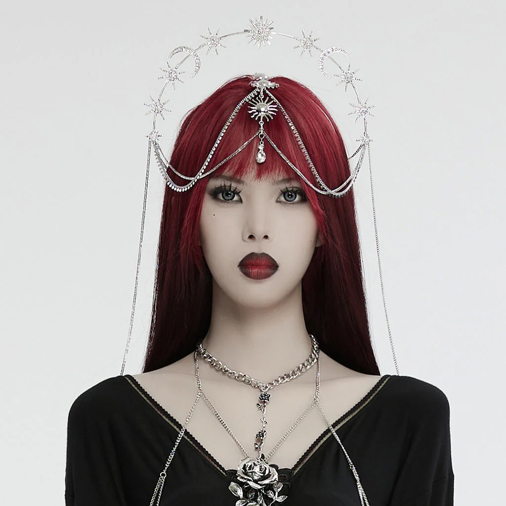 WS-734FSF Celestial Gothic Star Moon Headpiece with Drape Chains - Image 11