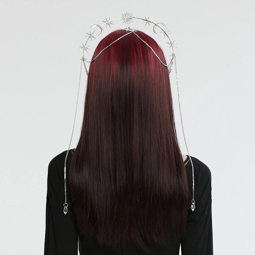 WS-734FSF Celestial Gothic Star Moon Headpiece with Drape Chains - Image 4
