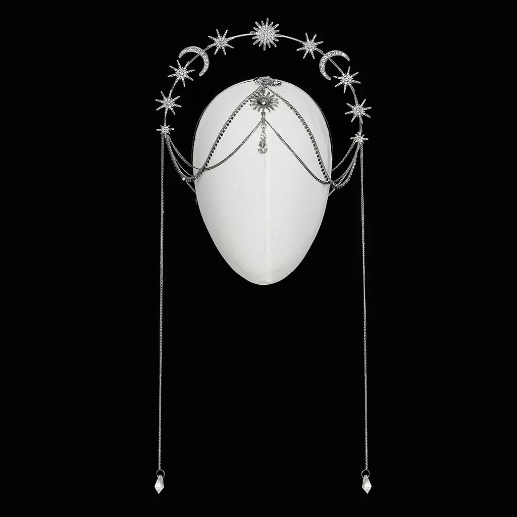 WS-734FSF Celestial Gothic Star Moon Headpiece with Drape Chains - Image 6