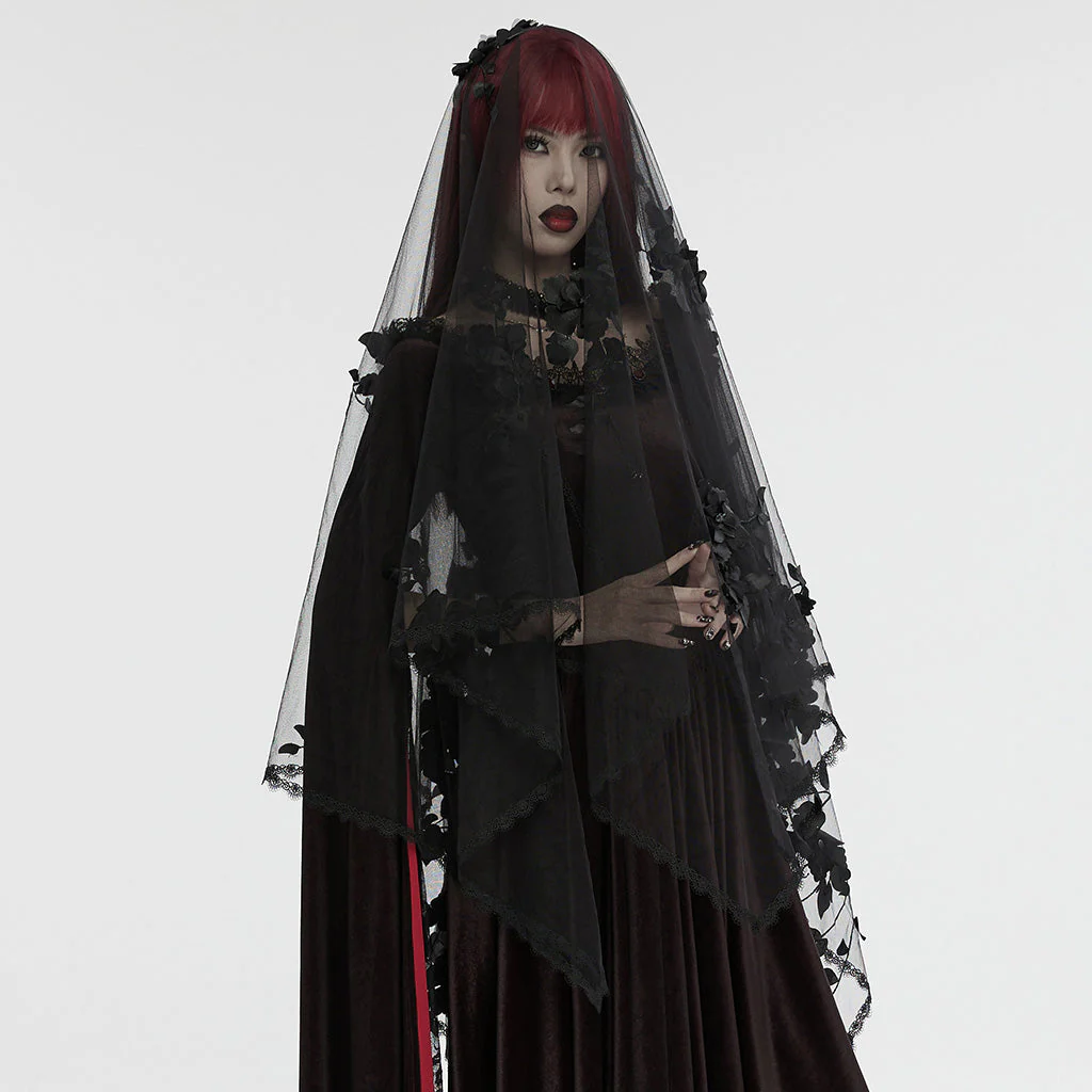 WS-735FSF Gothic Floral Veil Mysterious Black Lace Flower Embellishments - Image 3